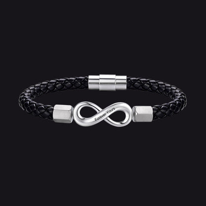 Custom engraved infinity leather bracelet braided wristband for men