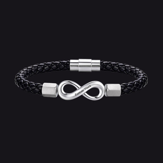 Custom engraved infinity leather bracelet braided wristband for menimg