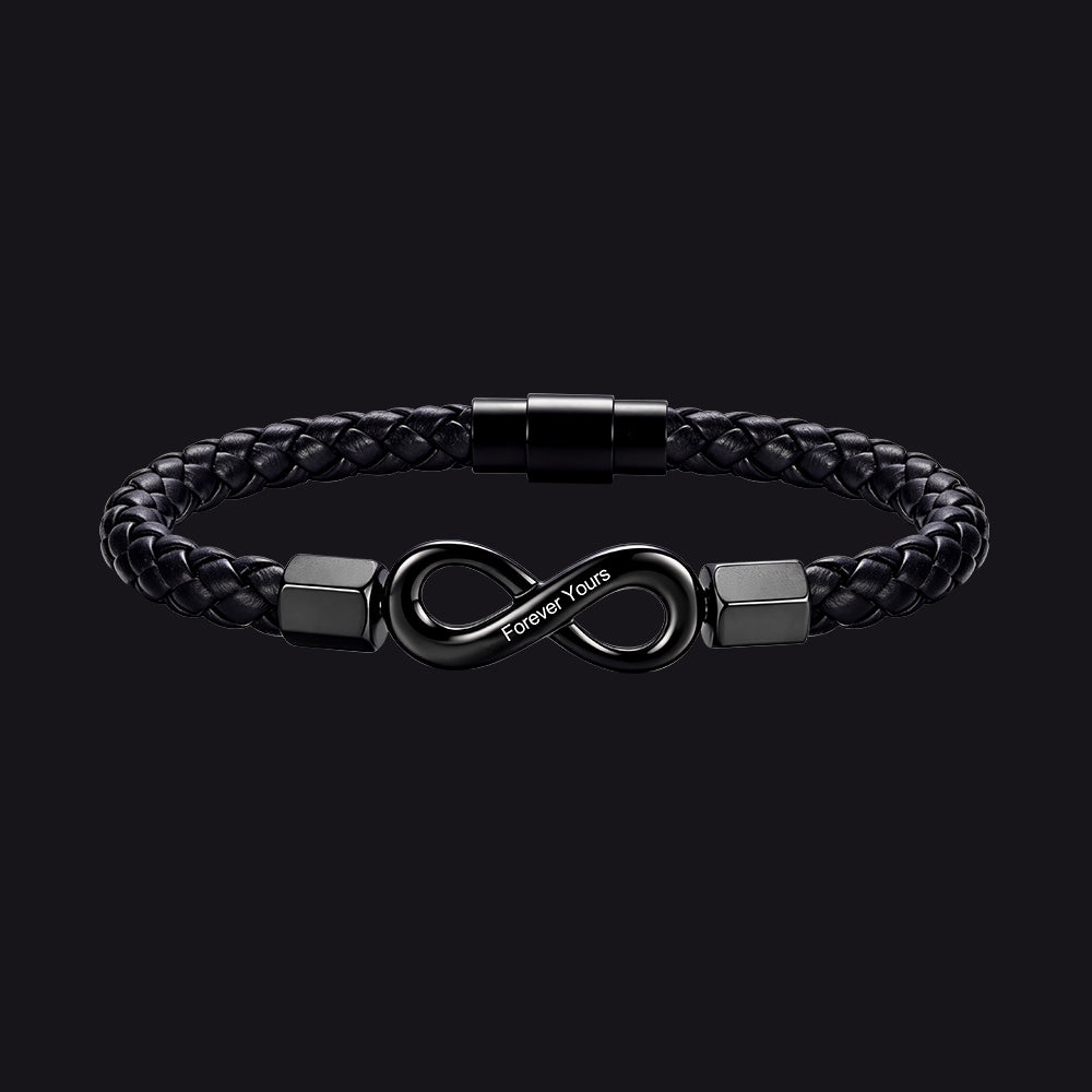 Custom engraved infinity leather bracelet braided wristband for men