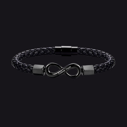 Custom engraved infinity leather bracelet braided wristband for men