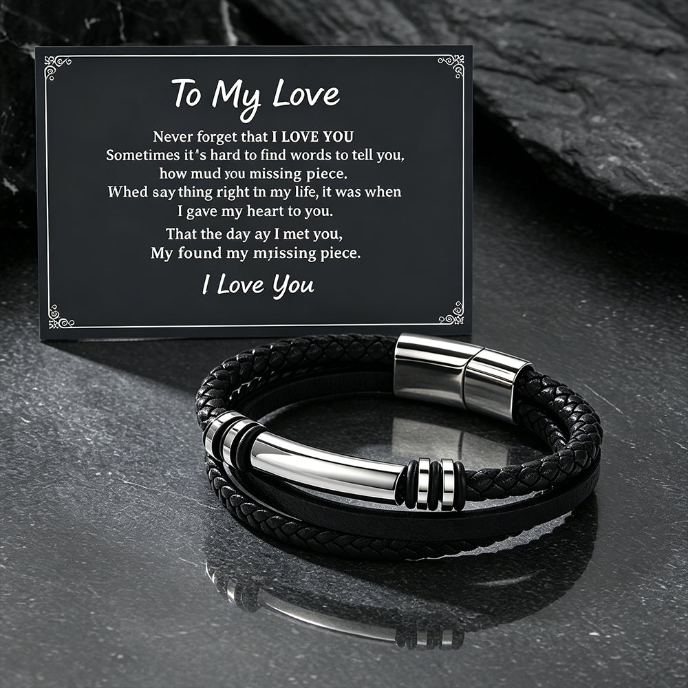 Custom engraved multi-layered braided leather bracelet