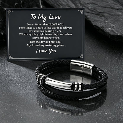 Custom engraved multi-layered braided leather bracelet