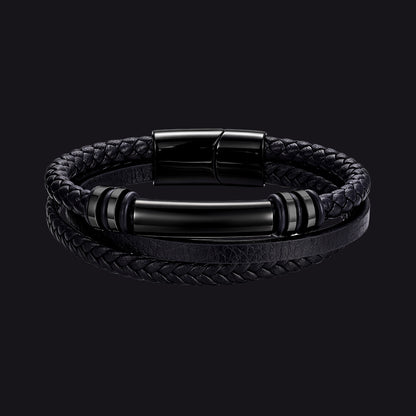 Custom engraved multi-layered leather bracelet braided wristband for men