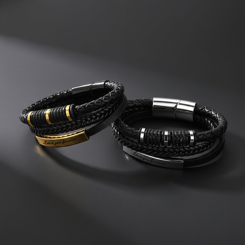 Custom Engraved Multi-Layered Leather Bracelet Wristband for Men