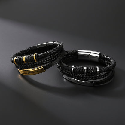 Custom Engraved Multi-Layered Leather Bracelet Wristband for Men