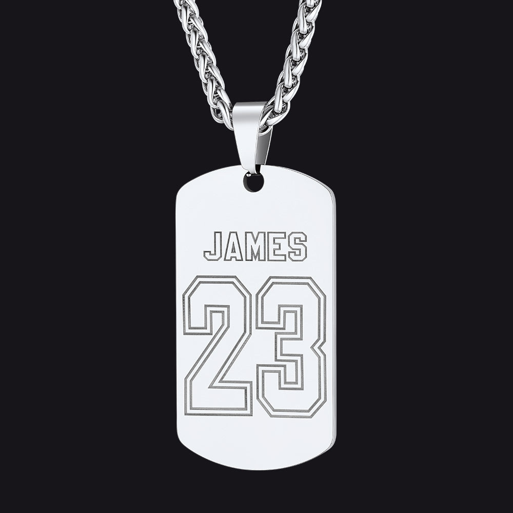 Silver Custom Engraved Sports Number Dog Tag Necklace for Men