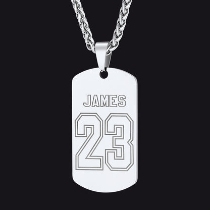Silver Custom Engraved Sports Number Dog Tag Necklace for Men