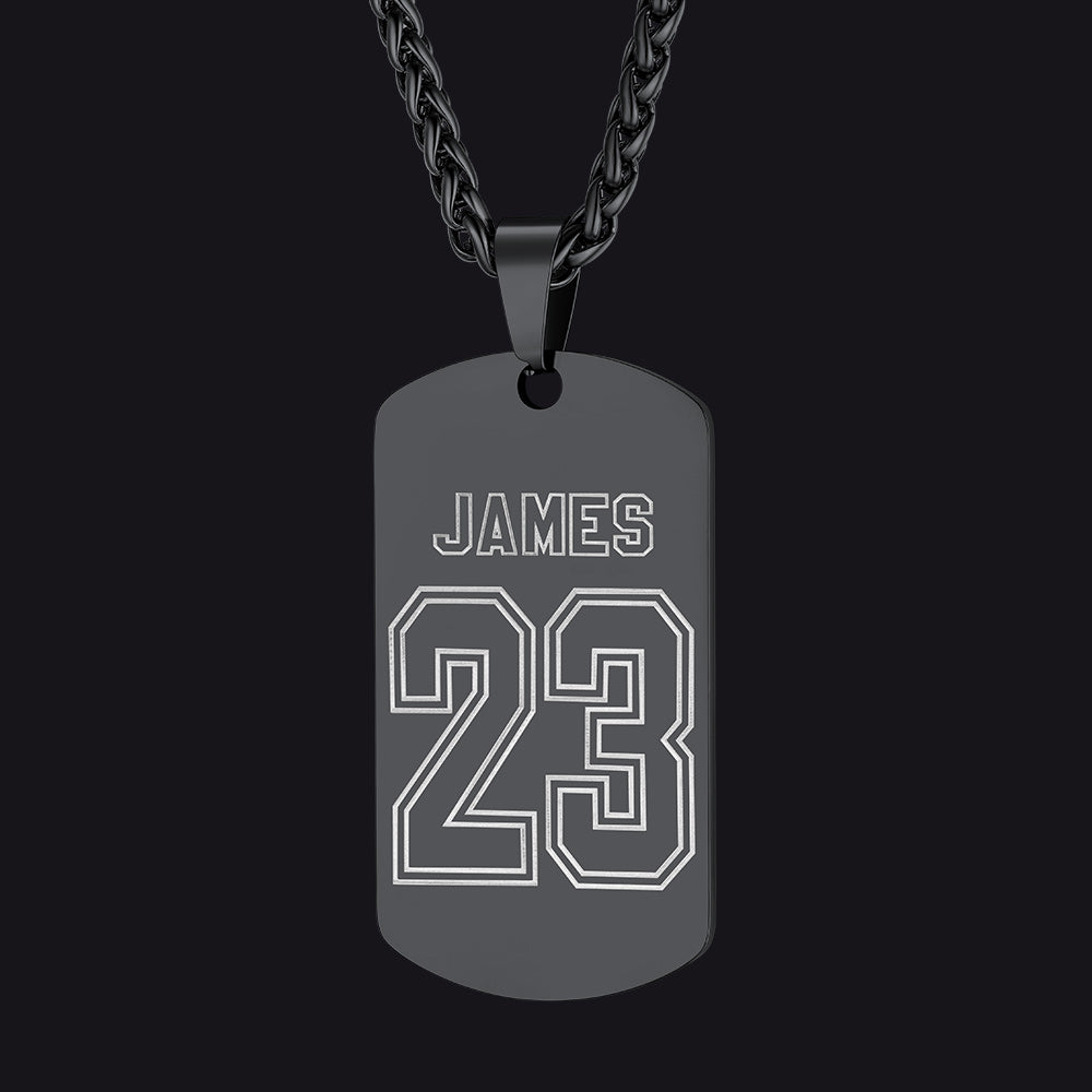Black Custom Engraved Sports Number Dog Tag Necklace for Men