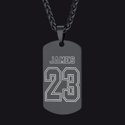 Black Custom Engraved Sports Number Dog Tag Necklace for Men