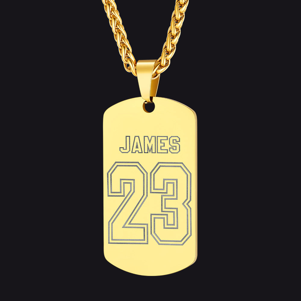 Gold Custom Engraved Sports Number Dog Tag Necklace for Men