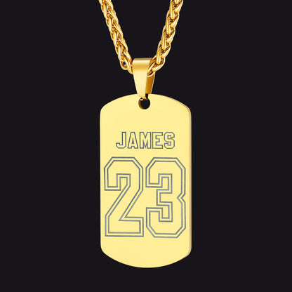 Gold Custom Engraved Sports Number Dog Tag Necklace for Men