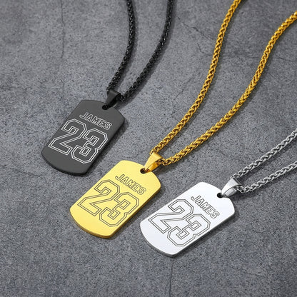Custom Engraved Sports Number Dog Tag Necklace for Men