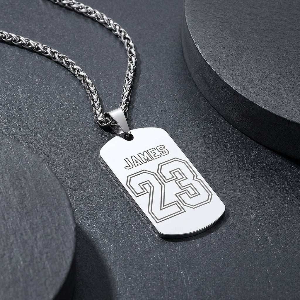Custom Engraved Sports Number Dog Tag Necklace for Men