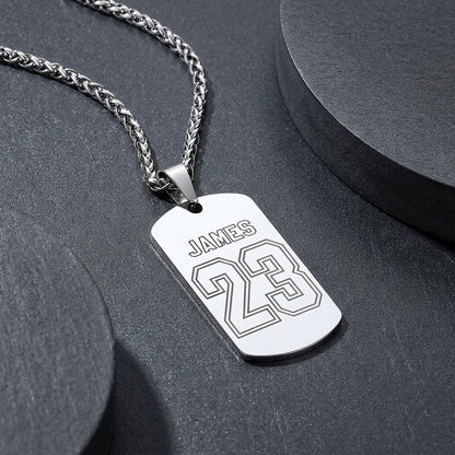 Custom Engraved Sports Number Dog Tag Necklace for Men