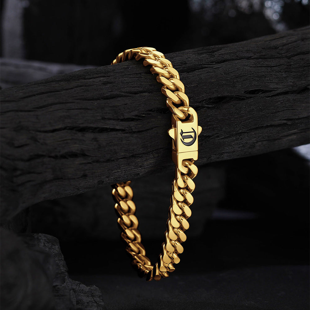 Front and side view of Miami Cuban link bracelet with custom engraving