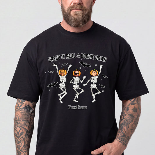 Custom Face Halloween Pumpkin Dancing Skeleton T-Shirt for Menimg
