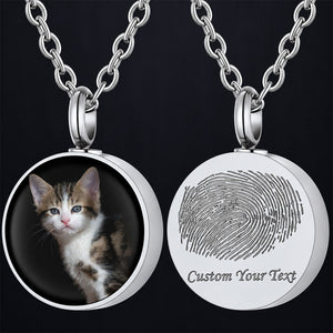 Silver Custom Fingerprint & Photo Urn Necklace for Ashes - FaithHeart Jewelry