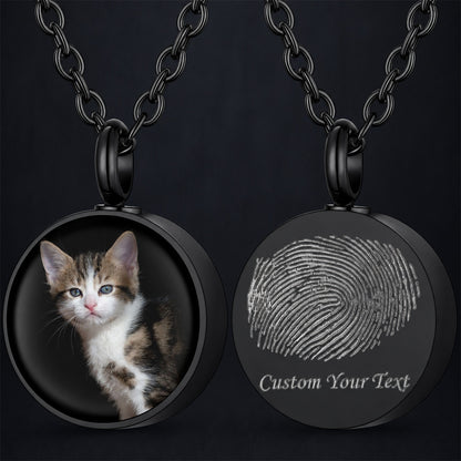 Black Custom Fingerprint & Photo Urn Necklace for Ashes - FaithHeart Jewelry
