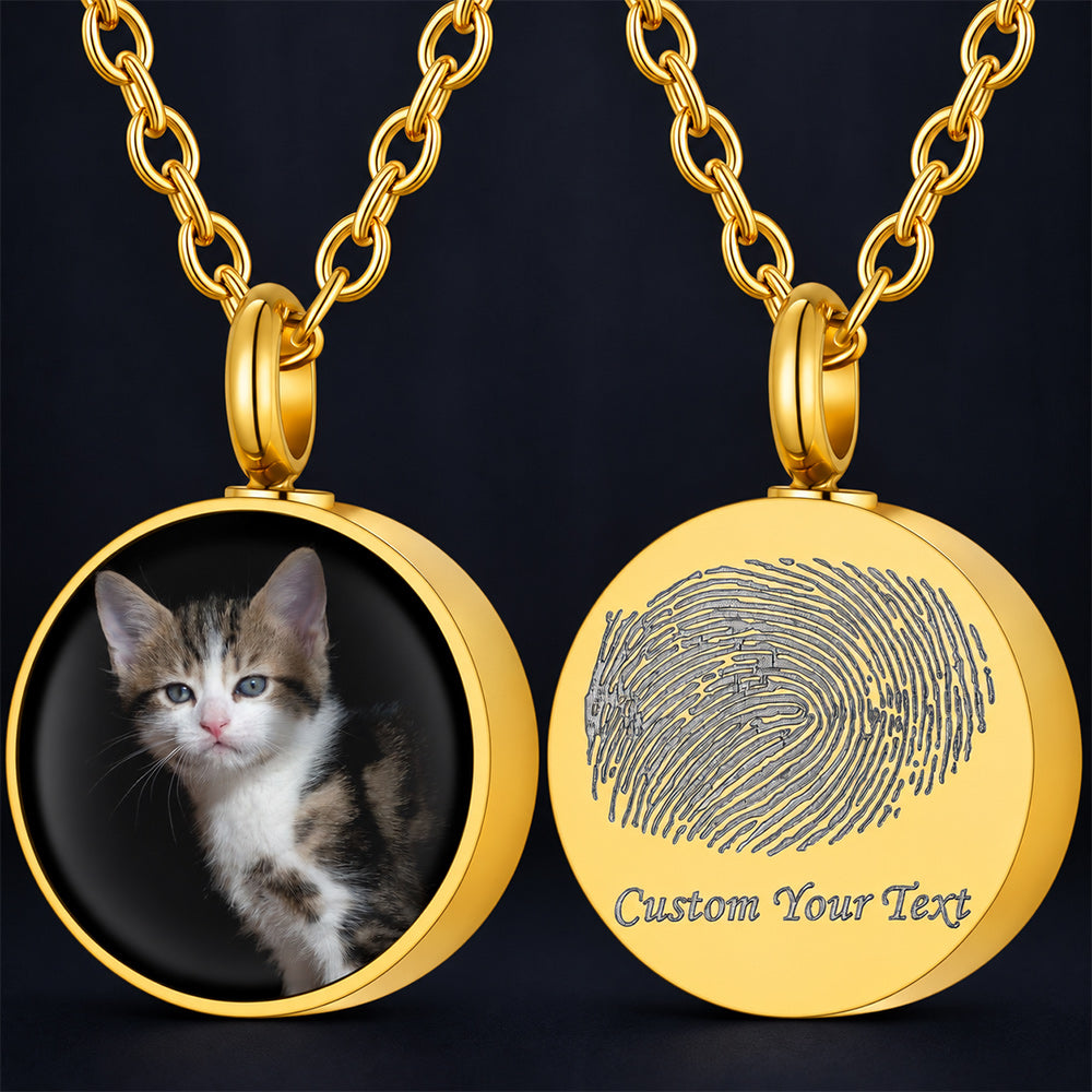 Gold Custom Fingerprint & Photo Urn Necklace for Ashes - FaithHeart Jewelry