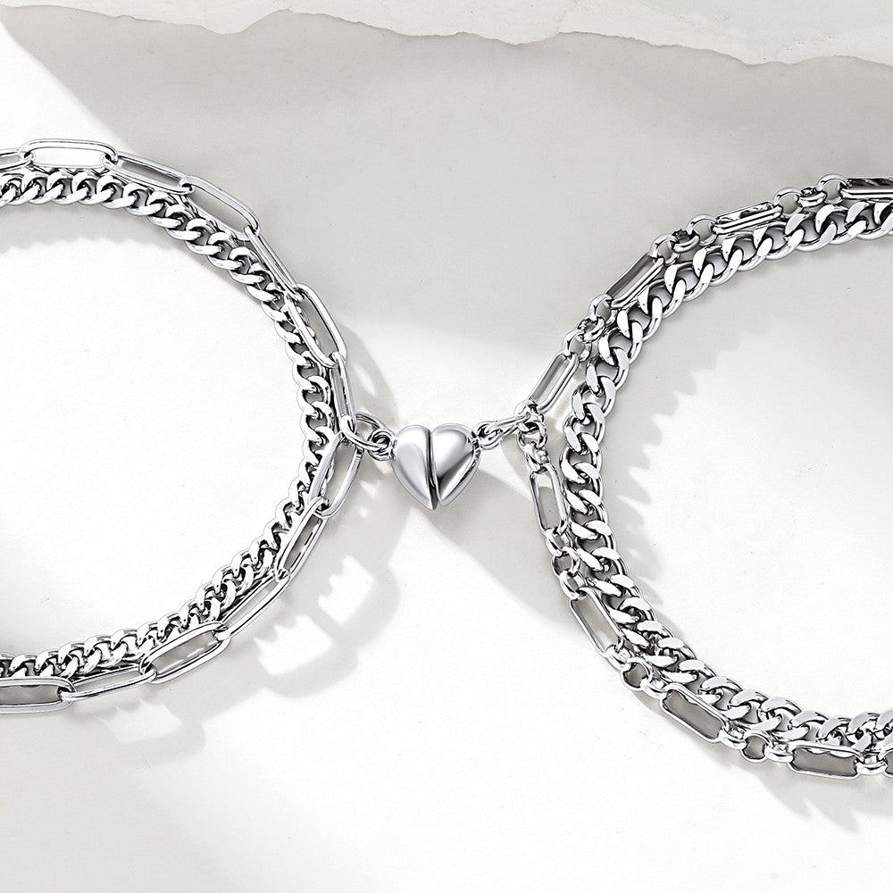 Magnetic Matching Bracelets for Couples – Layered Chain Couple Bracelet Set