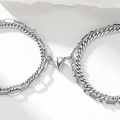 Magnetic Matching Bracelets for Couples – Layered Chain Couple Bracelet Set