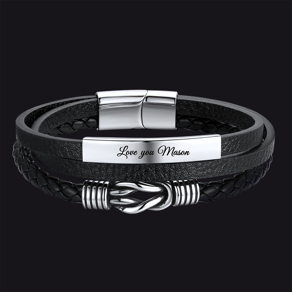 Custom infinity knot multi-layer leather bracelet braided wristband for men