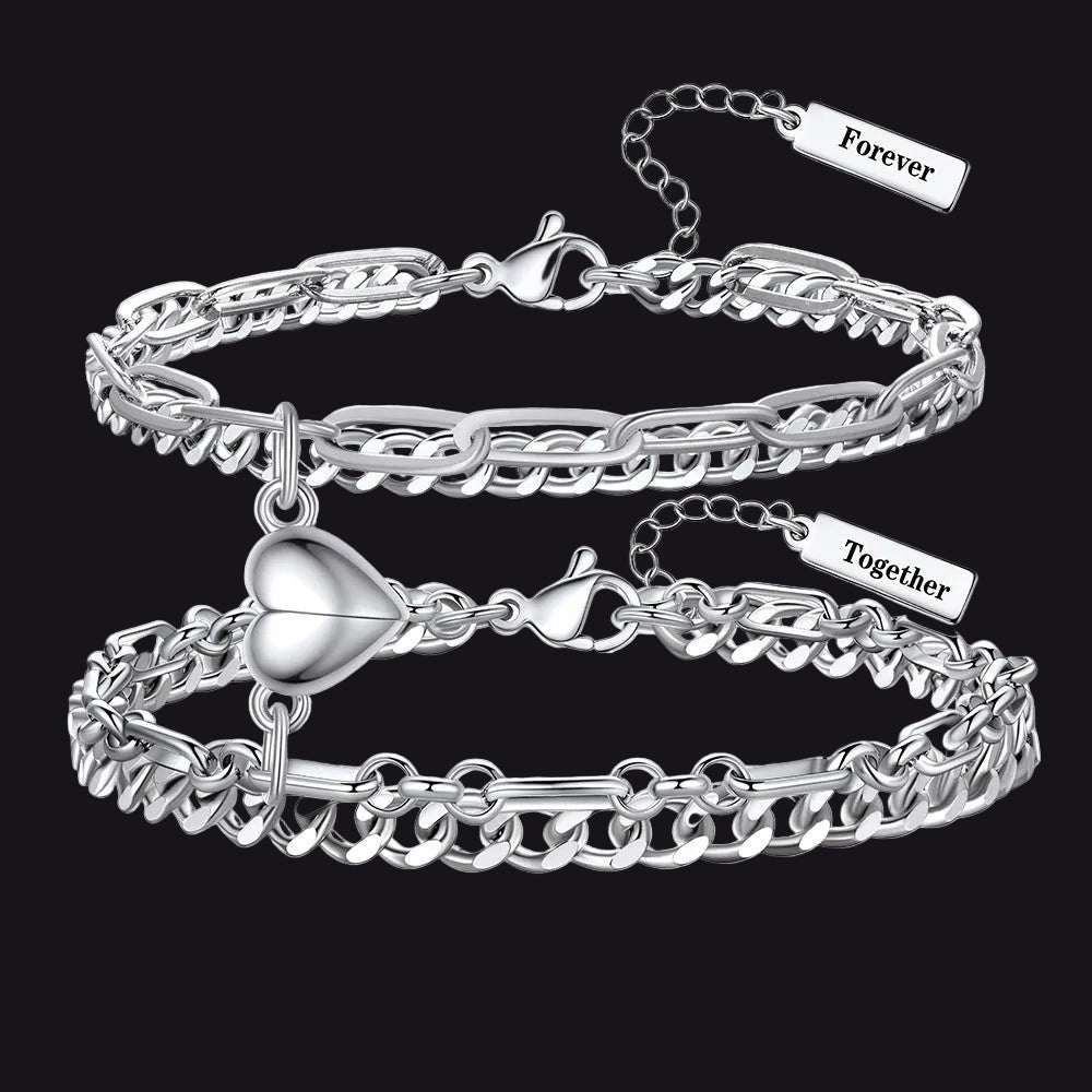 Magnetic Matching Bracelets for Couples – Layered Chain Couple Bracelet Set