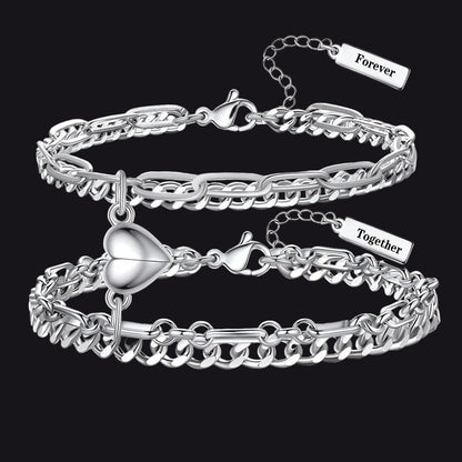 Magnetic Matching Bracelets for Couples – Layered Chain Couple Bracelet Set