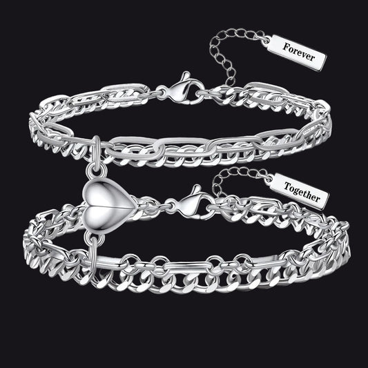 Magnetic Matching Bracelets for Couples – Layered Chain Couple Bracelet Set  For Coupleimg