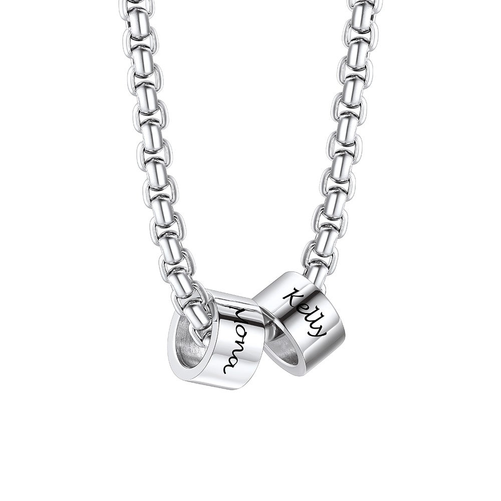 Custom Mens Chain Necklace with Custom 2 Name Beads