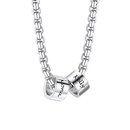 Custom Mens Chain Necklace with Custom 2 Name Beads