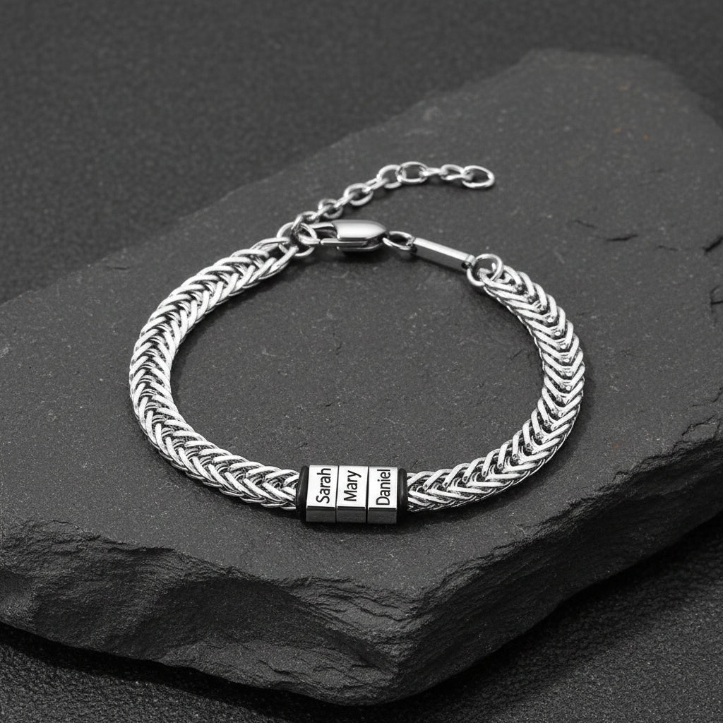 Custom Multi-Bead Names Chain Bracelet Gift for Men