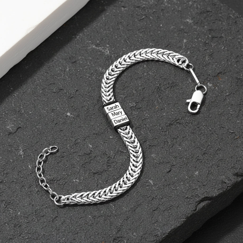 Custom Multi-Bead Names Chain Bracelet Gift for Men