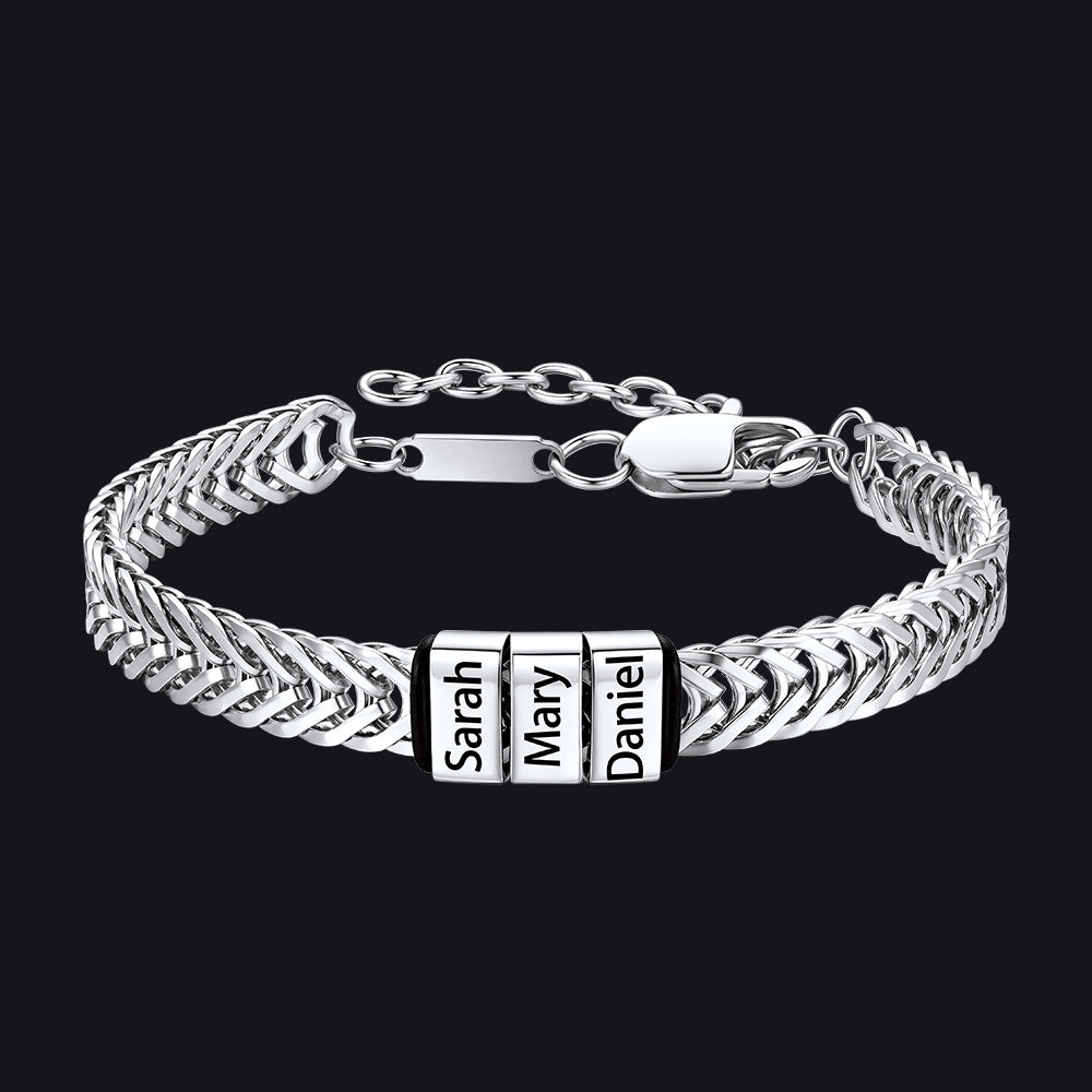 Custom Multi-Bead Names Chain Bracelet Gift for Men