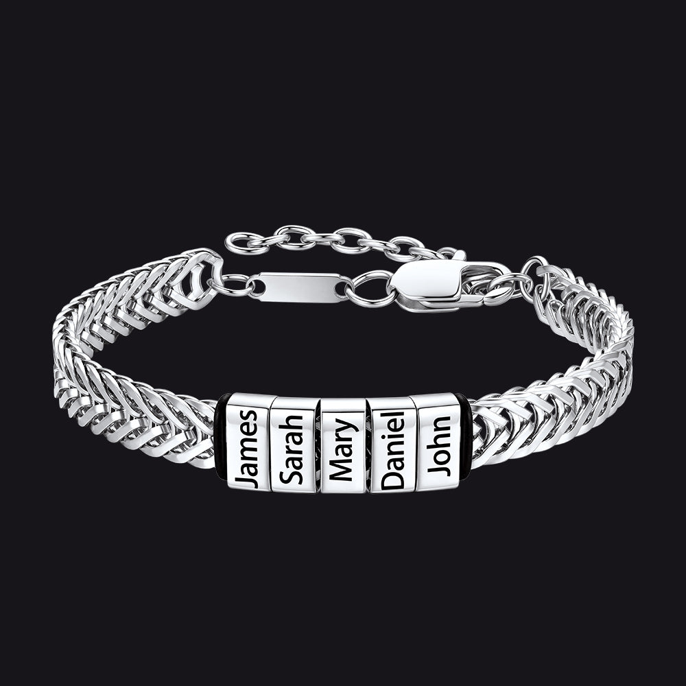 Custom Multi-Bead Names Chain Bracelet Gift for Men