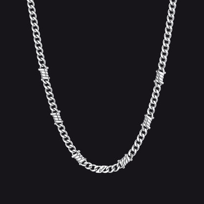 Gothic Custom Name Barbed Wire Cuban Link Chain Necklace for Men, 5/7/12mm Width