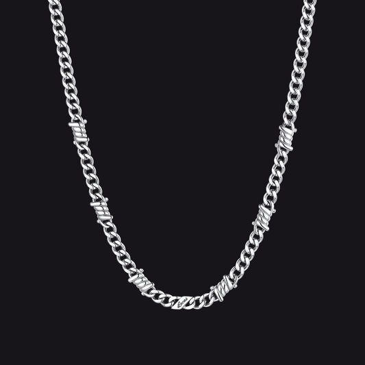 Gothic Custom Name Barbed Wire Cuban Link Chain Necklace for Men, 5/7/12mm Widthimg