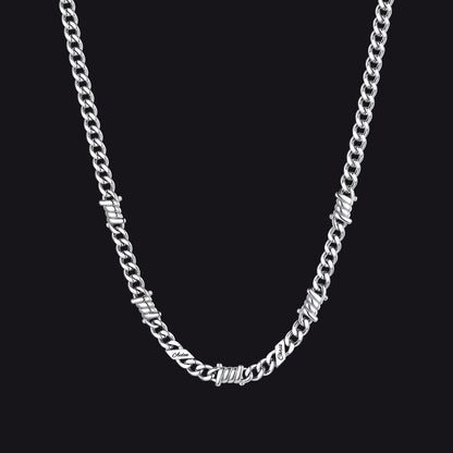 Gothic Custom Name Barbed Wire Cuban Link Chain Necklace for Men, 5/7/12mm Width, Two Names