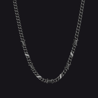 Custom name barbed gothic wire Cuban link chain necklace for men, black 5mm with 4 engraved names