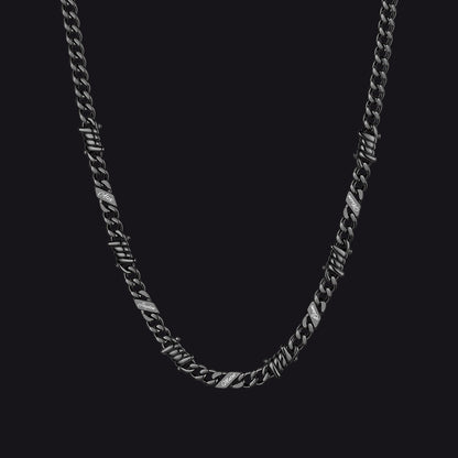 Custom name barbed gothic wire Cuban link chain necklace for men, black 5mm with 5 engraved names
