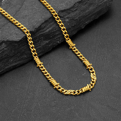 Custom name barbed gothic wire Cuban link chain necklace for men