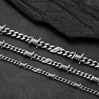 Custom name barbed gothic wire Cuban link chain necklace in 5mm, 7mm, 9mm width options