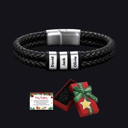 Custom Name Braided Leather Bracelet with Christmas Gift Box & Card