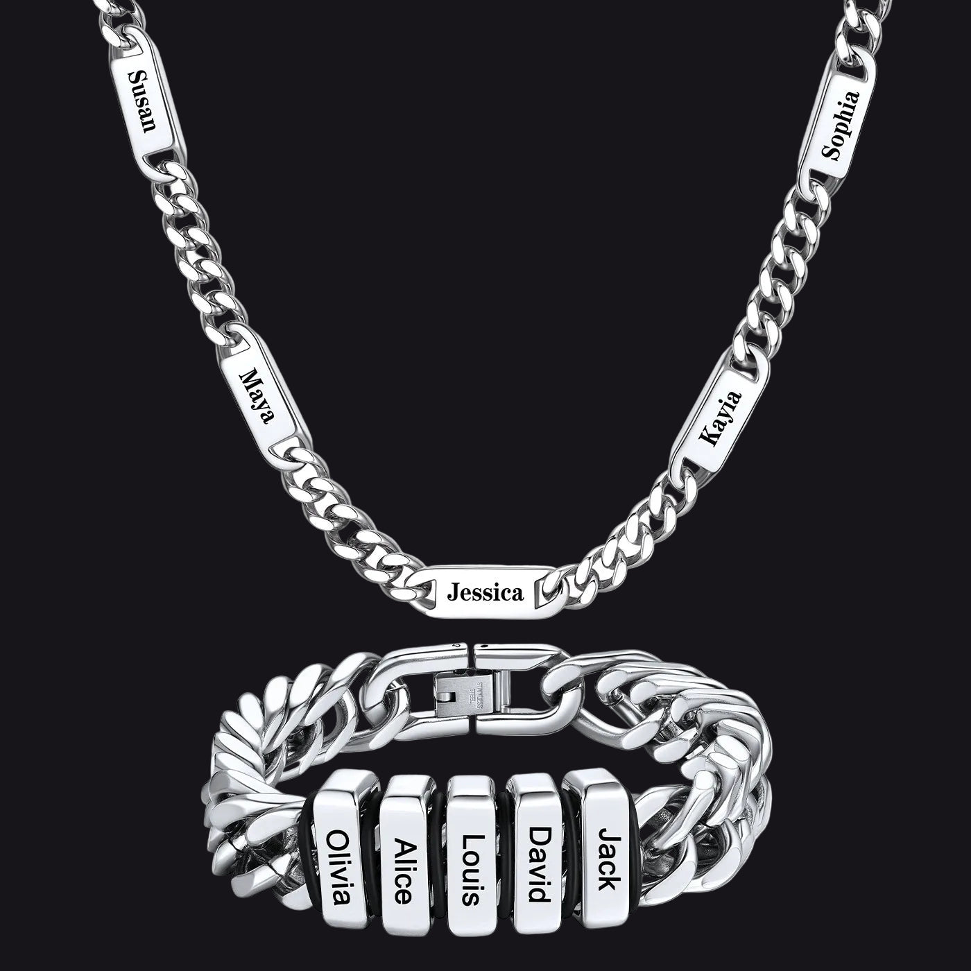 Custom Name Cuban Chain Necklace Bracelet Set