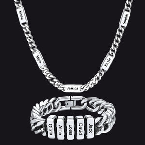 Custom Name Cuban Chain Necklace Bracelet Set