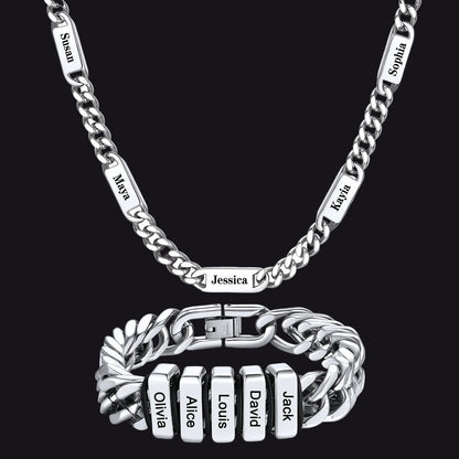 Custom Name Cuban Chain Necklace Bracelet Set