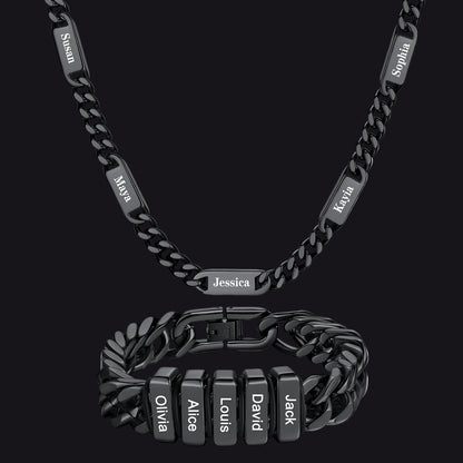 Custom Name Cuban Chain Necklace Earrings Set Black Plated
