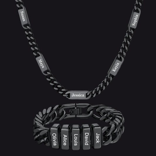 Custom Name Cuban Chain Necklace Earrings Set Black Platedimg