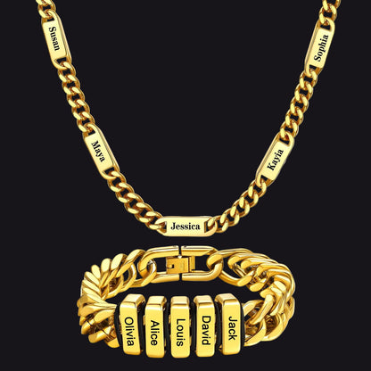 Custom Name Cuban Chain Necklace Earrings Set Gold Plated