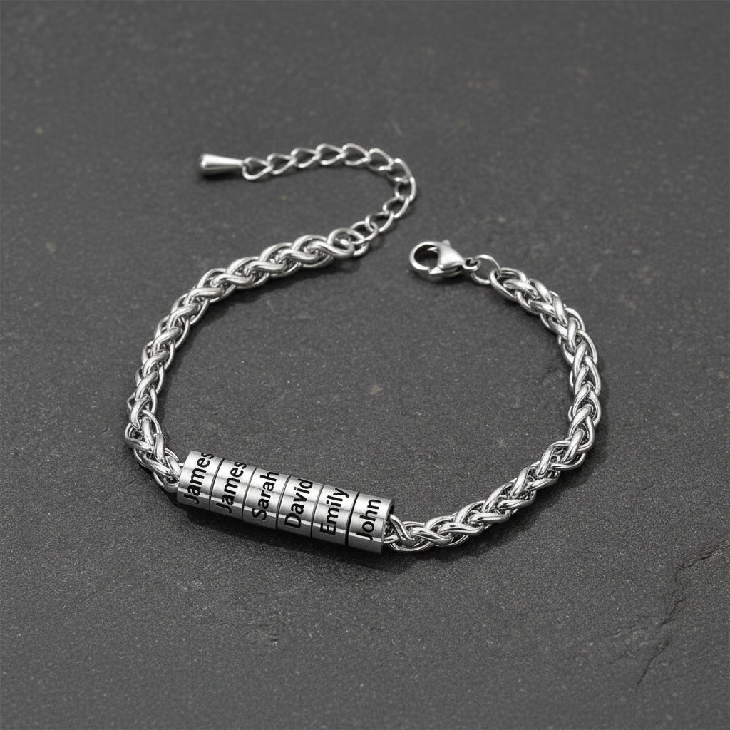 Individuell geflochtenes schwarzes graviertes Lederarmband für Männer